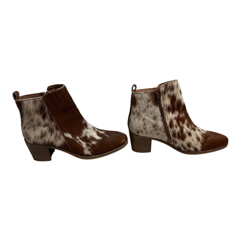 Myra Hair-On Hide Cowhide Ankle Boots Brown White Western Booties Size 9 - Picture 5 of 13